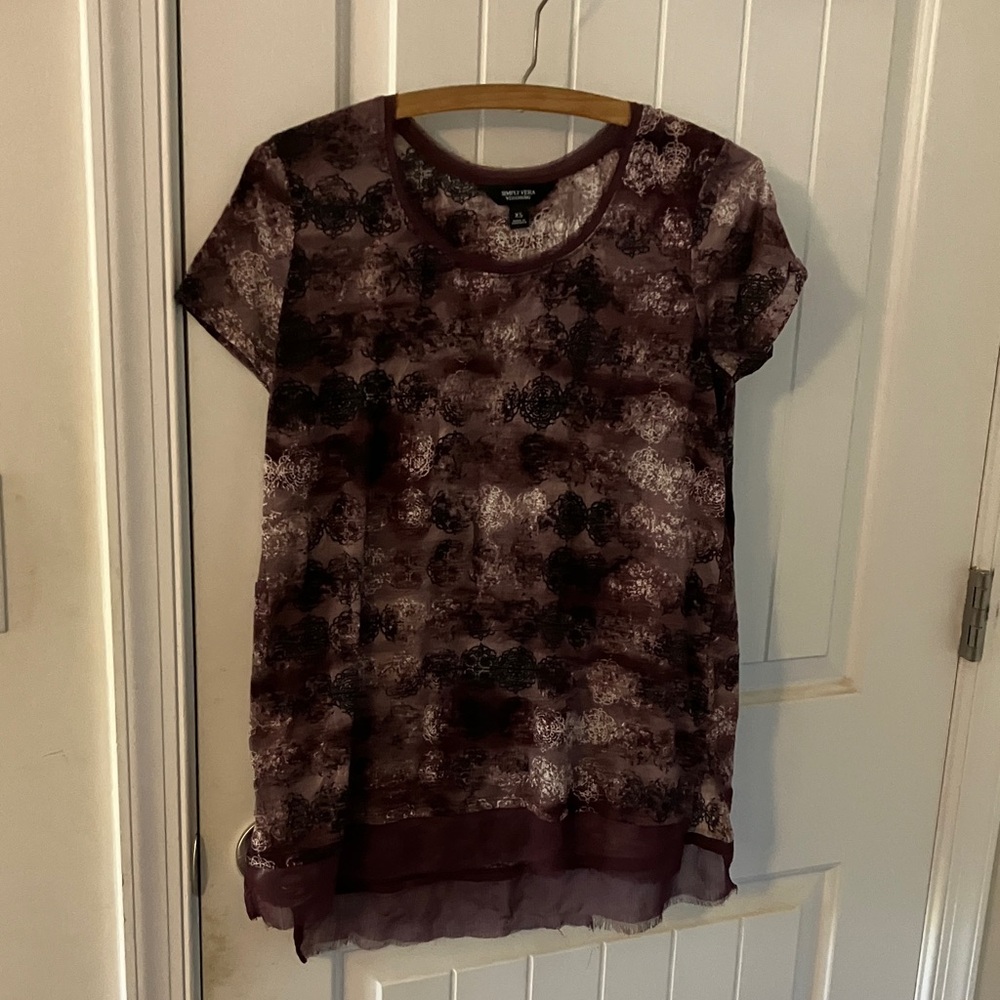 Simply Vera Vera Wang Burgundy Lace Short Sleeve Top